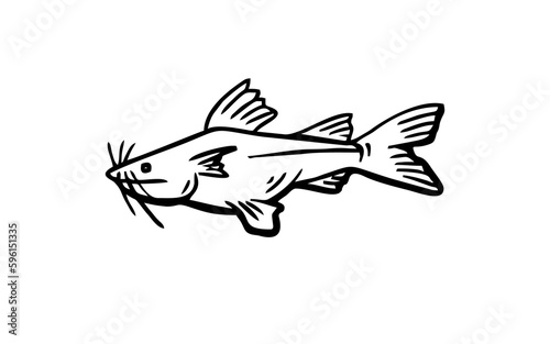 Fish animal Doodle art illustration with black and white style.