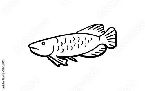 Fish animal Doodle art illustration with black and white style.