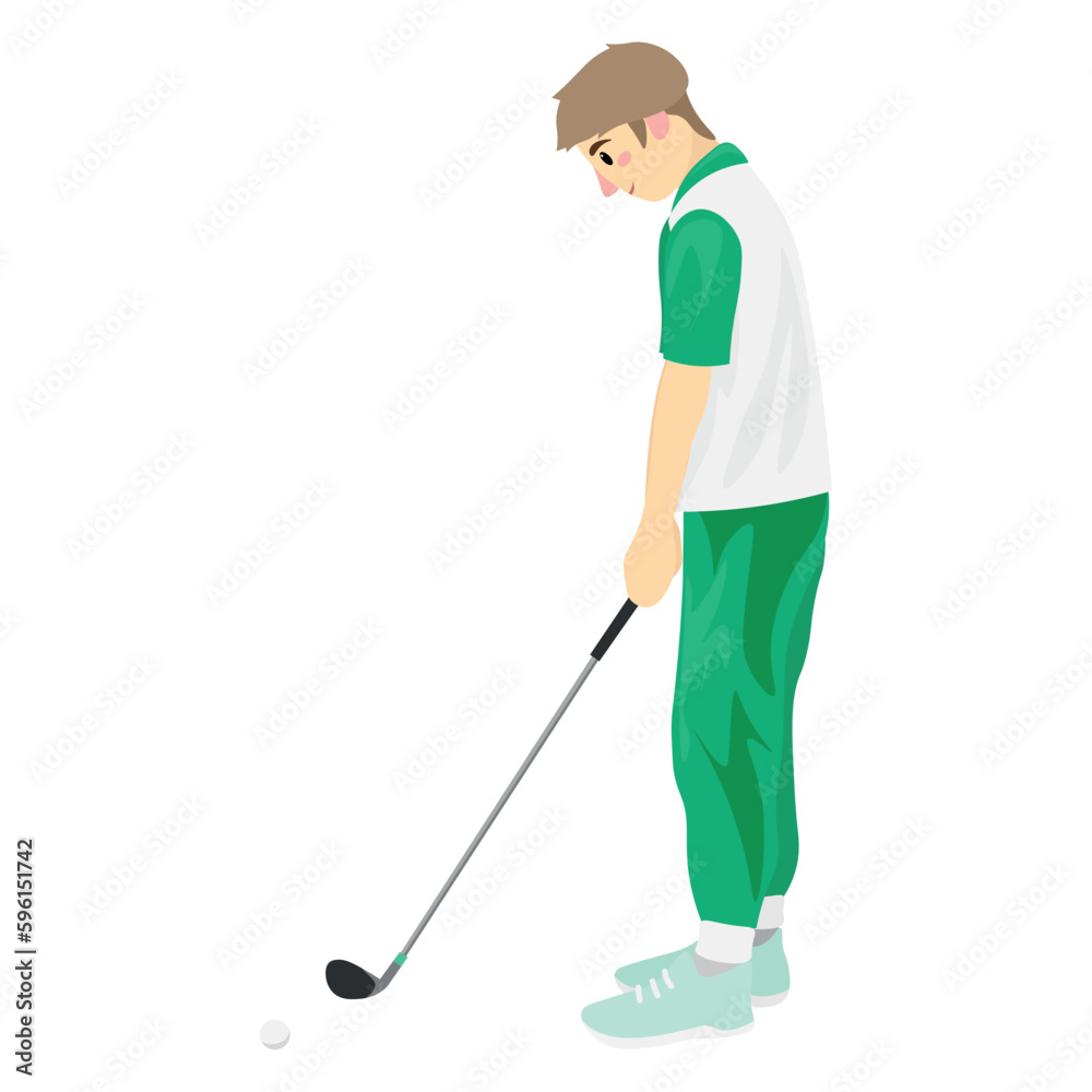 Cute boy playing golf on white background Cute boy playing golf on white background