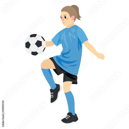 Cute girl playing European football on white background © Pixel-Shot