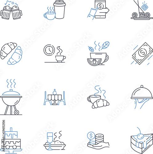 Menu planning line icons collection. Organizing, Mealtime, Preparation, Selection, Variety, Budgeting, Nutritious vector and linear illustration. Appetizing,Shopping,Healthful outline signs set