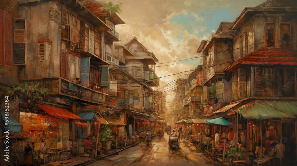 Thai streets, Old Siam, streets of Bangkok, Thai village (Generative AI)