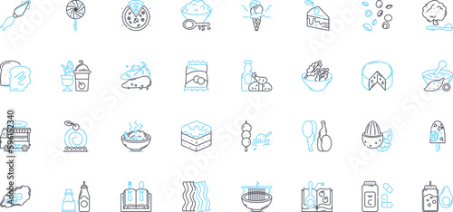 Patisserie linear icons set. Croissants, Macarons, ?clairs, Mille-feuilles, Baguettes, Tarts, Gateaux line vector and concept signs. Truffles,Pralines,Choux outline illustrations