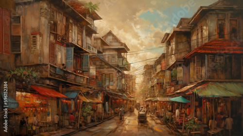 Thai streets, Old Siam, streets of Bangkok, Thai village (Generative AI) © Jackson