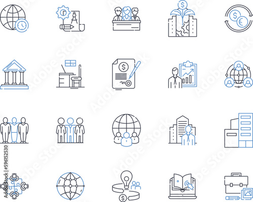 Consigning line icons collection. Reselling, Secondhand, Commission, Thrift, Recycling, Appraisal, Bargain vector and linear illustration. Consignee,Deposit,Estate outline signs set