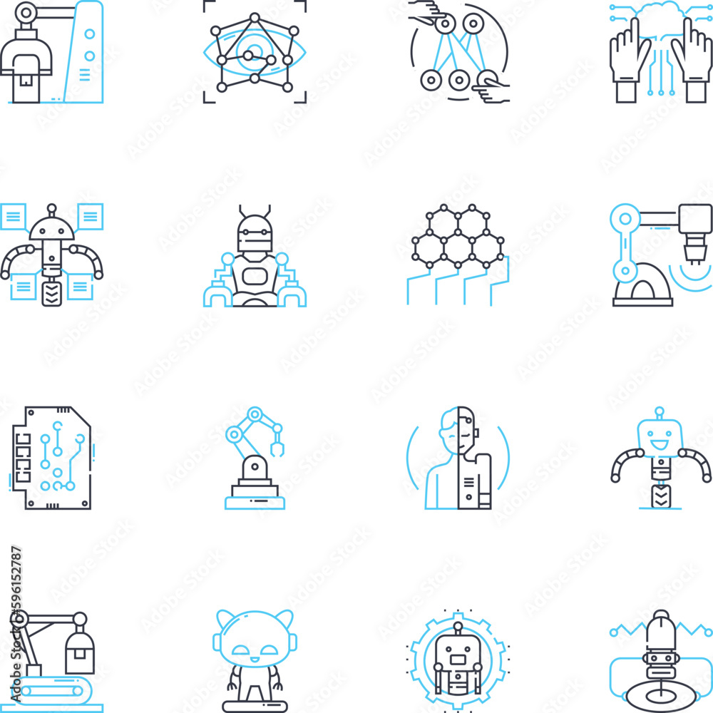 Machine Learning linear icons set. Classification, Regression, Clustering, Neural Nerks, Deep Learning, Supervised Learning, Unsupervised Learning line vector and concept signs. Reinforcement Learning