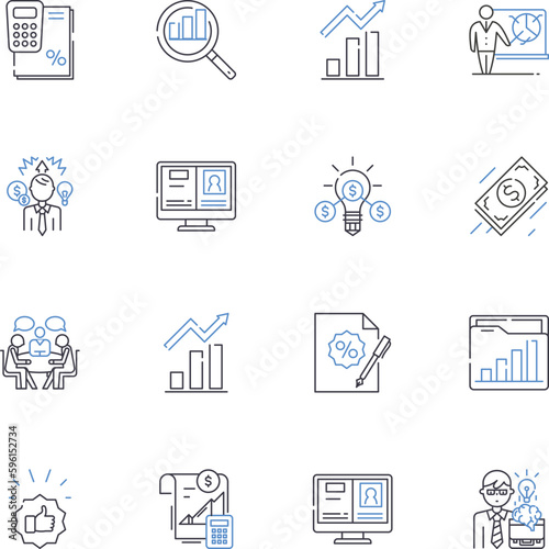 Mid-cap funds line icons collection. Growth, Value, Diversified, Stocks, Equity, Portfolio, Market vector and linear illustration. Returns,Investments,Performance outline signs set
