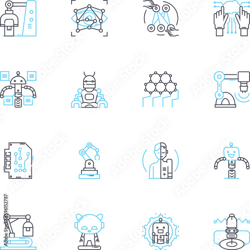 Machine Learning linear icons set. Classification, Regression, Clustering, Neural Nerks, Deep Learning, Supervised Learning, Unsupervised Learning line vector and concept signs. Reinforcement Learning
