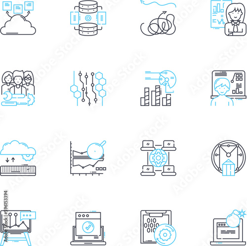 Online presence linear icons set. Visibility, Reputation, Branding, Exposure, Authenticity, Credibility, Engagement line vector and concept signs. Accessibility,Capacity,Responsiveness outline
