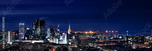 Panoramic view of the city at night. Tallinn, Estonia at night. Sleeping city in a cold winter night