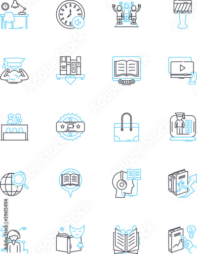 Scrutiny proposal linear icons set. Examination, Analysis, Review, Investigation, Assessment, Evaluation, Scrutiny line vector and concept signs. Inspection,Audit,Appraisal outline illustrations photo