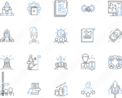 Power line icons collection. Strength, Dominance, Might, Energy, Sovereignty, Potency, Force vector and linear illustration. Control,Authority,Supremacy outline signs set