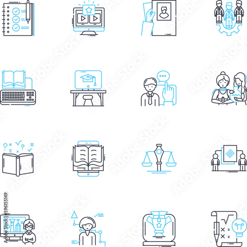 Cyber Class linear icons set. E-learning, Distance Learning, Virtual Classroom, Online Learning, Web-based Learning, Zoom, Google Meet line vector and concept signs. Skype,Microsoft Teams,Remote