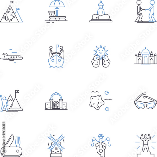 Carbon-free tourism line icons collection. Sustainability, Ecotourism, Renewable, Green, Conservation, Footprint, Recycle vector and linear illustration. Environment,Eco-friendly,Low-carbon outline