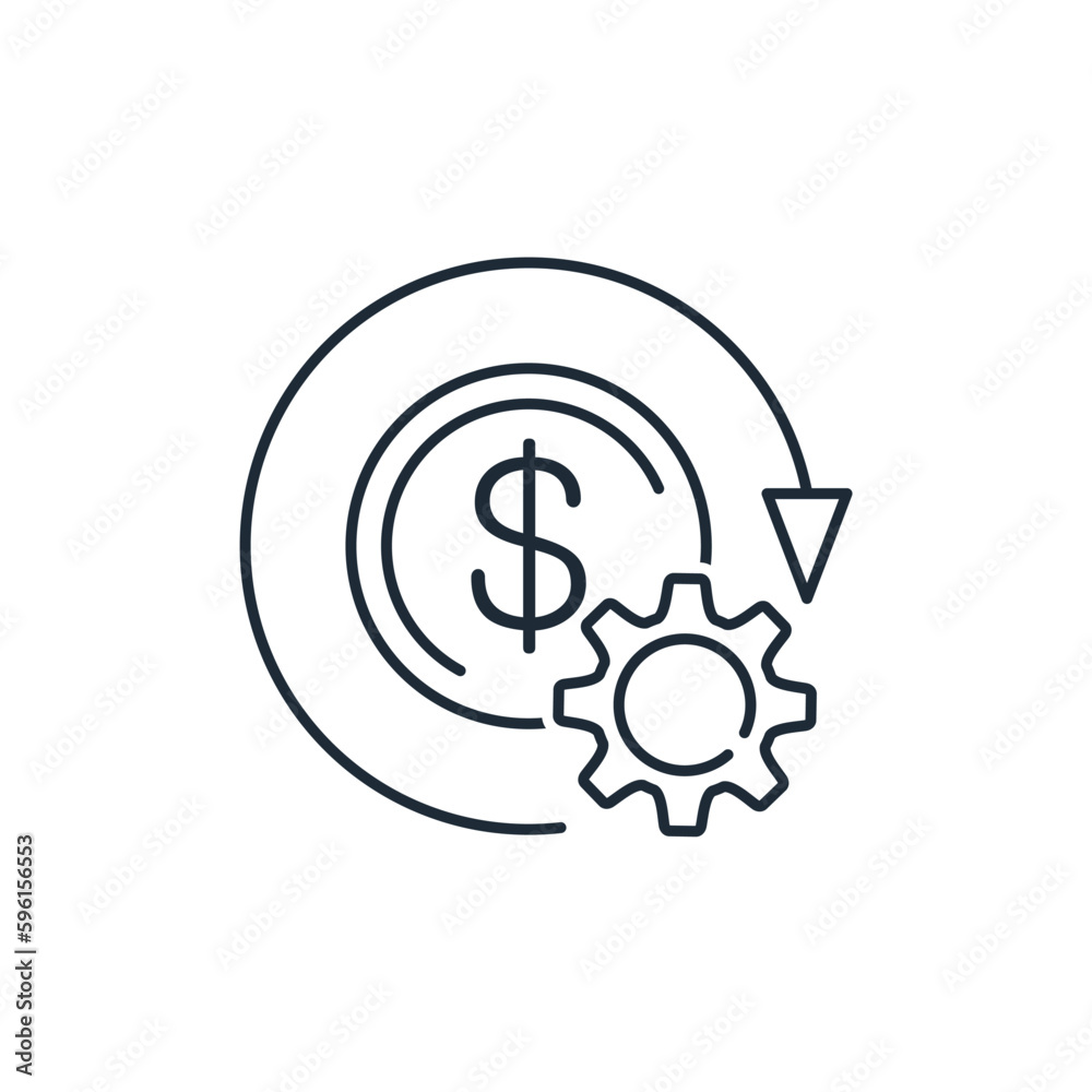 The active dollar Investment. Improvement of the financial mechanism. Vector linear icon isolated on white background The active dollar Investment. Improvement of the financial mechanism. Vector linear icon isolated on white background