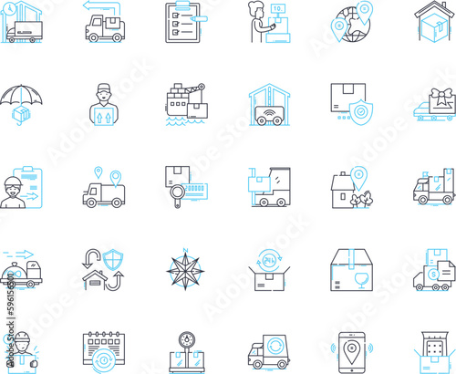 Cargo delivery linear icons set. Logistics, Shipping, Freight, Transportation, Dispatch, Shipment, Hauling line vector and concept signs. Delivery,Export,Import outline illustrations