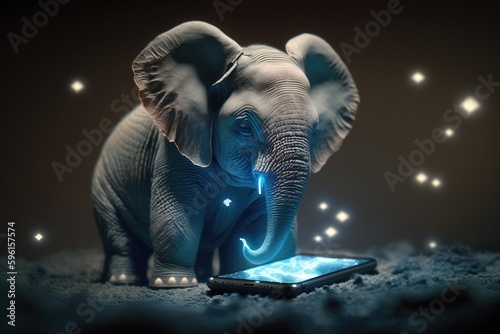 little elephant with a cellphone, generative AI