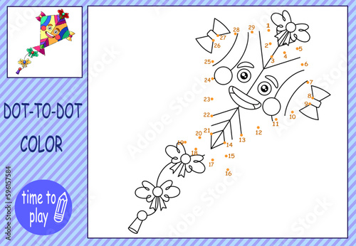 Collections of mini-games. Connect the dots and color the picture. flying kite