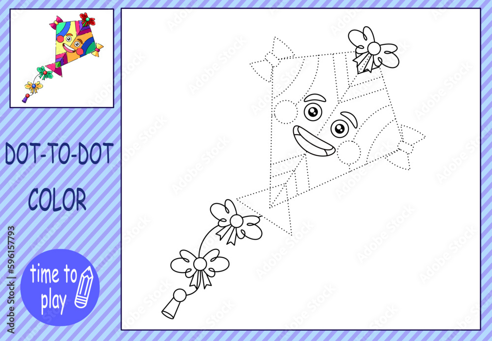 Obraz premium Collections of mini-games. Connect the dots and color the picture. flying kite