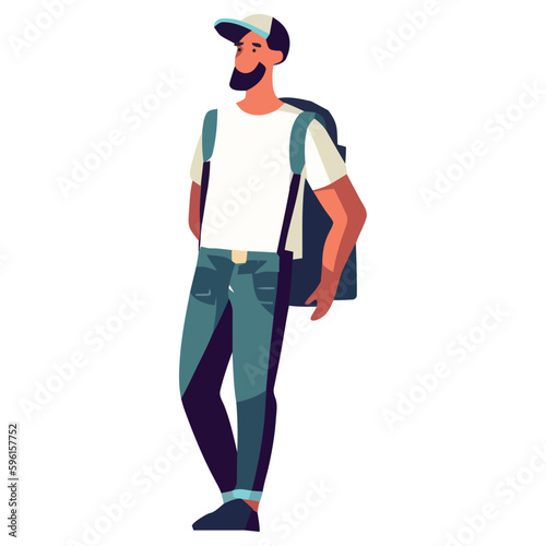 Muscular businessman walking with backpack in jeans © Jeronimo Ramos