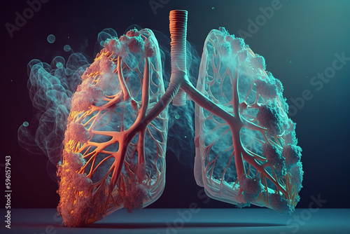 Human lungs isolated anatomical medical biological illness, lung cancer, lung disease, cancer cells, rotting lungs, lung virus, dying lungs. Generative AI photo