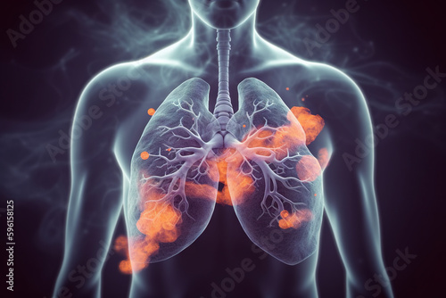 Human lungs isolated anatomical medical biological illness, lung cancer, lung disease, cancer cells, rotting lungs, lung virus, dying lungs. Generative AI