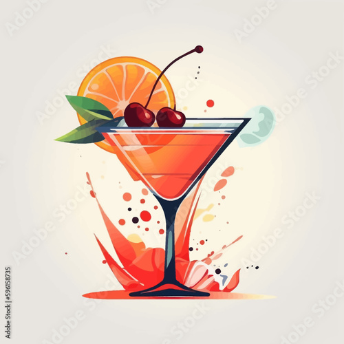 А refreshing fruit drink that is popular in the summer. Cocktail illustration vector logo.
