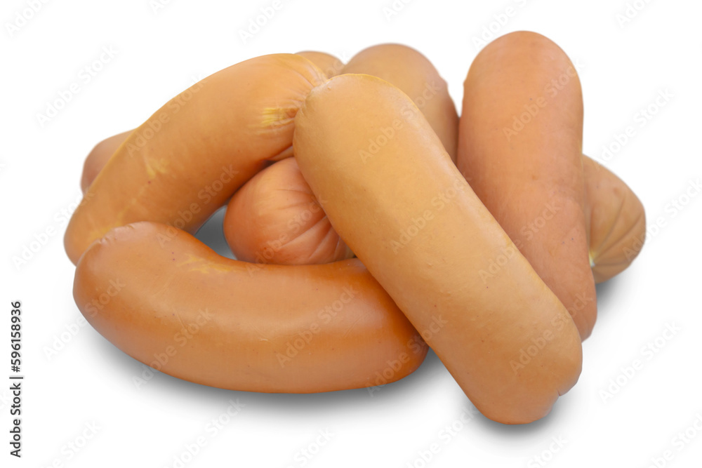 A bunch of sausages on a transparent background. isolated object. A bunch of sausages on a transparent background. isolated object.