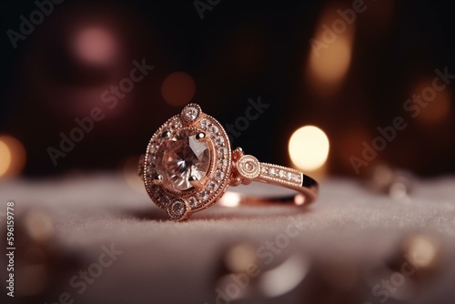 Lovely rose gold halo ring. Generative AI