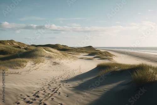 Fototapeta Mesmerizing view of a beach and sand dunes in Jutland's North Sea coast