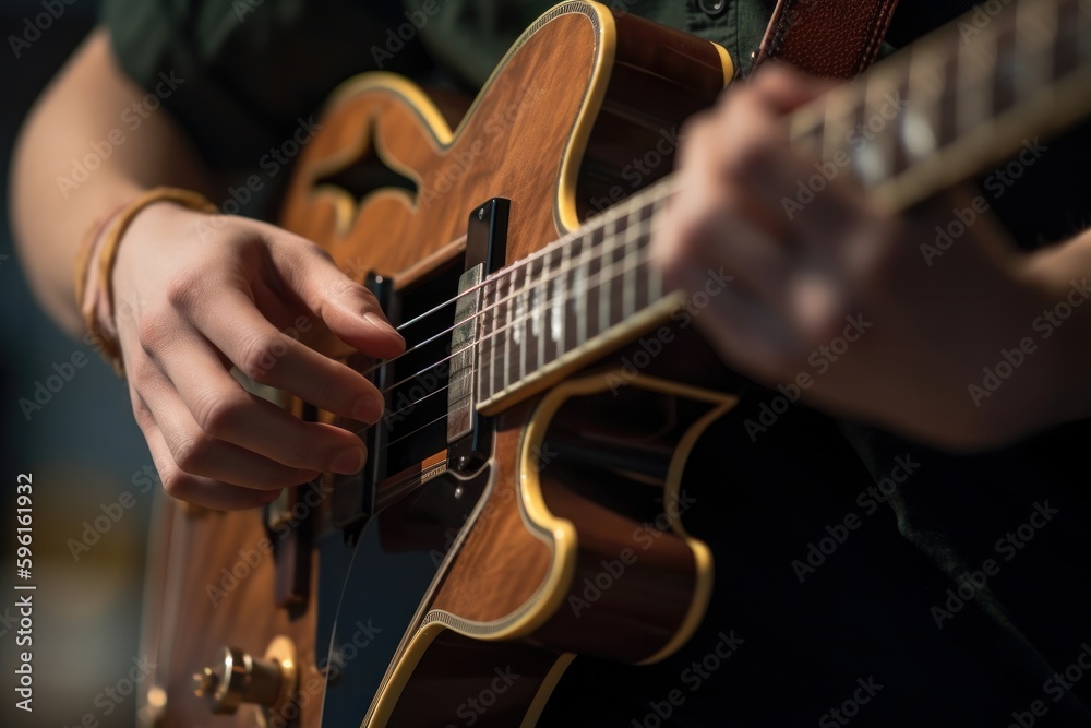 Close-up of Hands Playing Electric Guitar