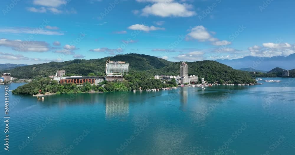 Drone fly over the sun moon lake in Nantou of Taiwan
