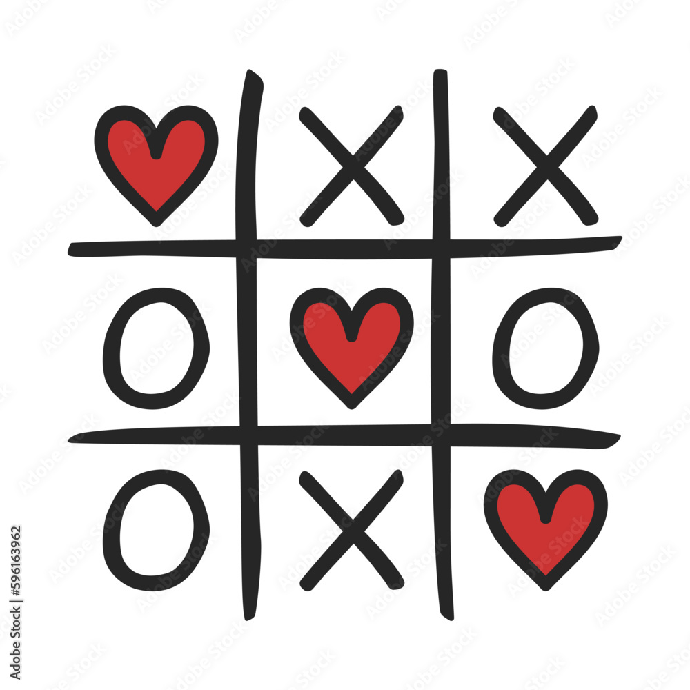 Tic-tac-toe game with hearts and crosses Vector Image