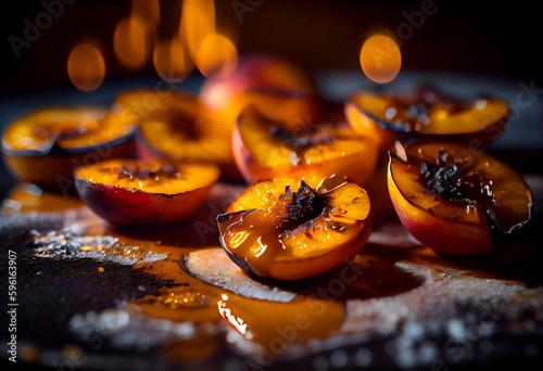 Grilled Peaches with Honey A Perfect Summer Dessert AI generated art, Generative AI, illustration,