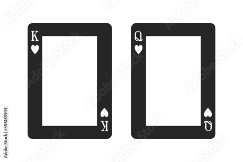 King and Queen of Hearts pair of playing cards as picture frame set in black fill vector