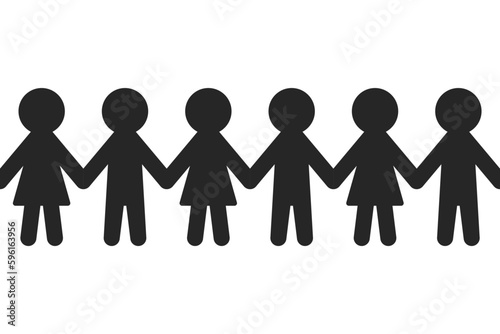 Chain of paper people or doll chain in repeating pattern as vector