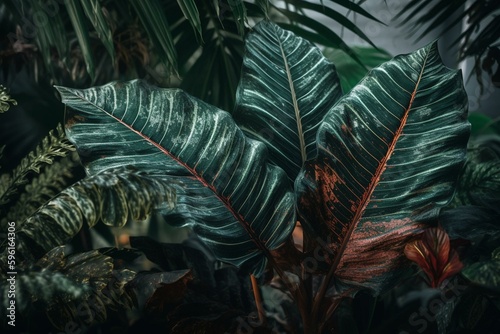 Tropical foliage in watercolor. Generative AI