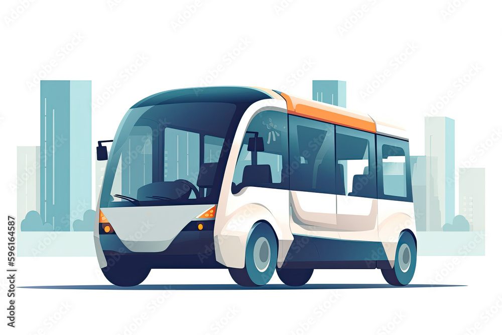 Smart Autonomous Electric self driving bus, Driverless, Smart autonomous public transport, illustration, Generative AI