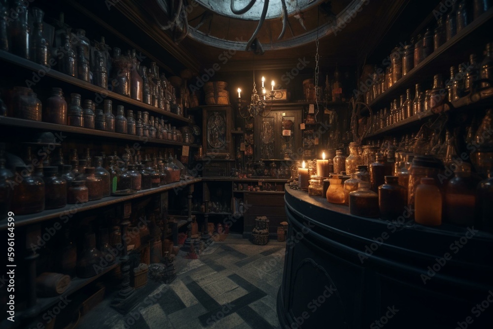 Exploring a mystical potion shop. Generative AI