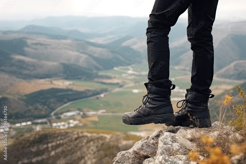 close view the legs of a young man standing on a hill close view the legs of a young man standing on a hill