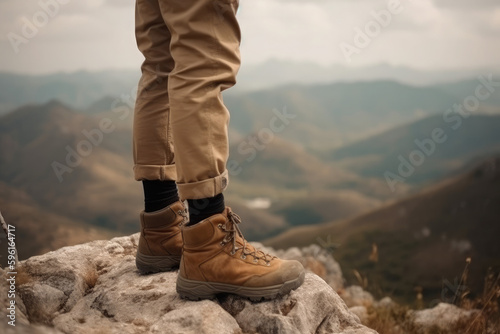 close view the legs of a young man standing on a hill