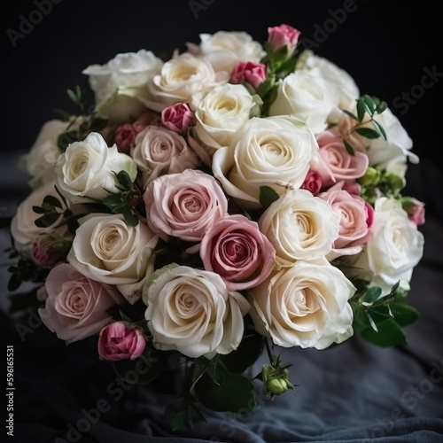 Romantic bouquet with pink and white roses. Mother s Day Flowers Design concept