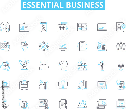 Essential business linear icons set. Essentiality, Vitality, Indispensable, Imperative, Crucial, Vital, Integral line vector and concept signs. Necessity,Vitalization,Inevitable outline illustrations