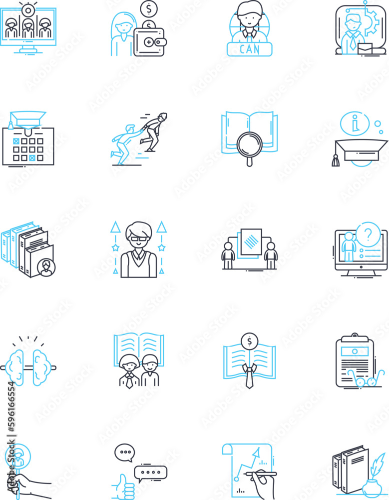 Investigation notion linear icons set. Suspicious, Evidence, Clues, Detectives, Interrogation, Crime, Motive line vector and concept signs. Hunch,Inspect,Analyze outline illustrations