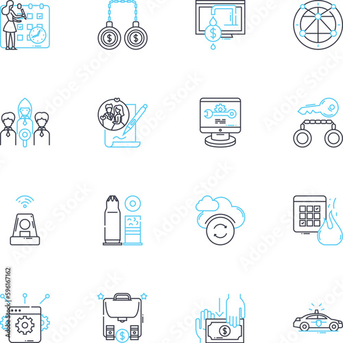 Misconduct linear icons set. unethical, misbehavior, disobedience, impropriety, delinquency, malfeasance, corruption line vector and concept signs. misconduct,fraud,embezzlement outline illustrations photo