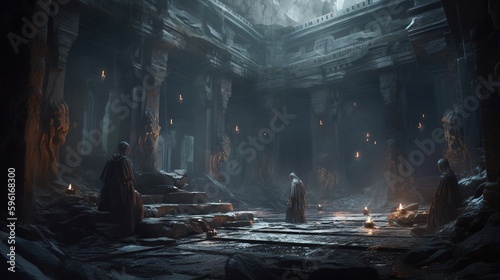 ghostly pit of inquisitors, digital art illustration, Generative AI