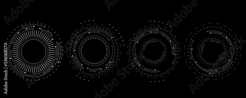 Collection of white HUD rounds isolated on black background for your sci-fi design. Vector illustration