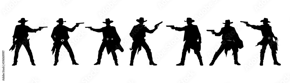 Cowboy pointing gun silhouette black filled vector Illustration icon t-shirts cards
