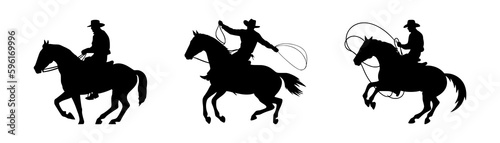 Cowboy riding horse silhouette black filled vector Illustration icon t-shirts cards