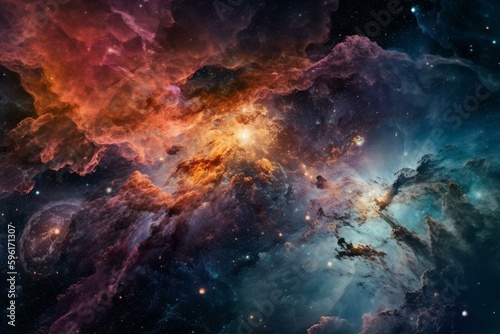 Vibrant cosmic artwork depicting stars and galaxies in space. Generative AI